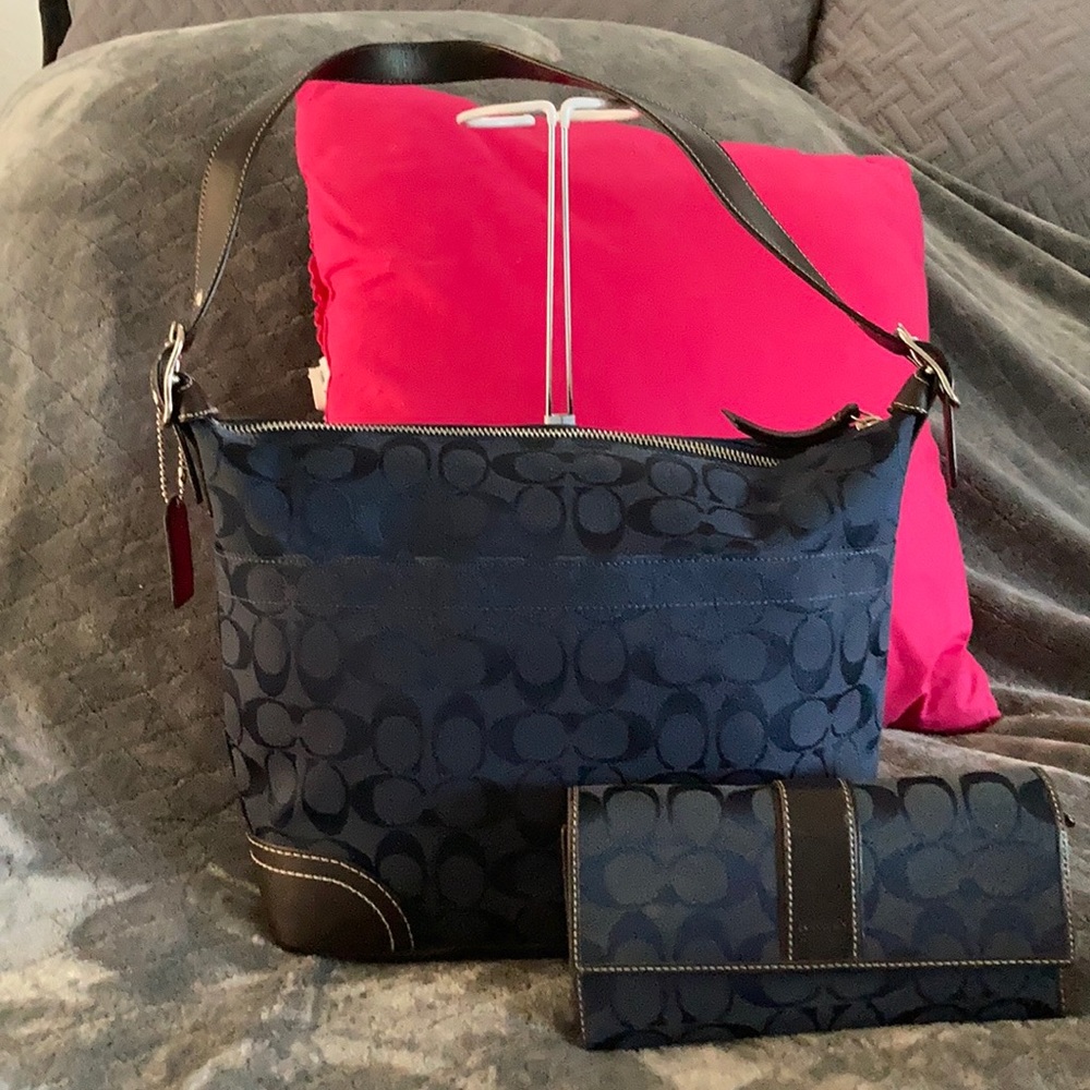 Coach canvas shoulder bag and matching wallet